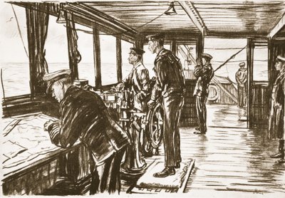 Die Brücke eines Handelsschiffs auf See, Illustration aus 