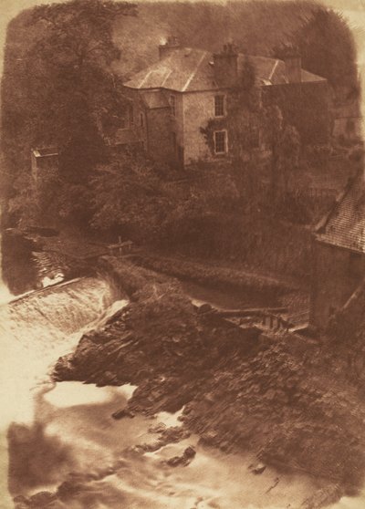 Colinton Manse und Wehr, mit einem Teil der alten Mühle rechts von David Octavius Hill and Robert Adamson
