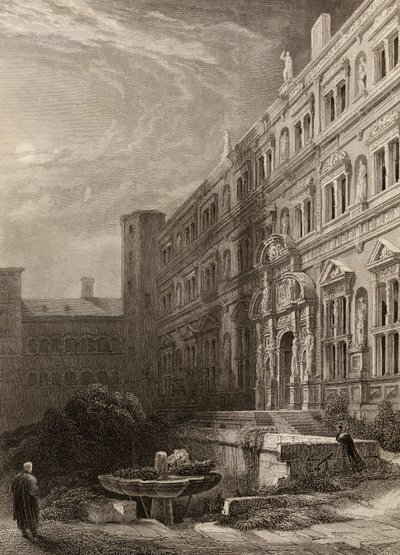 Der große Hof von Heidelberg, graviert von H. Winkles, Illustration aus 