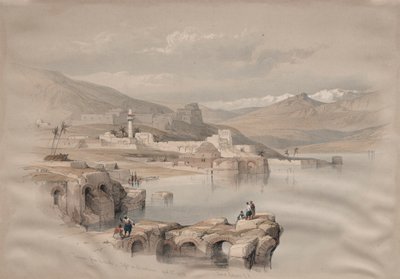 Tiberias, von den Mauern, Safet in der Ferne, 1839 von David Roberts