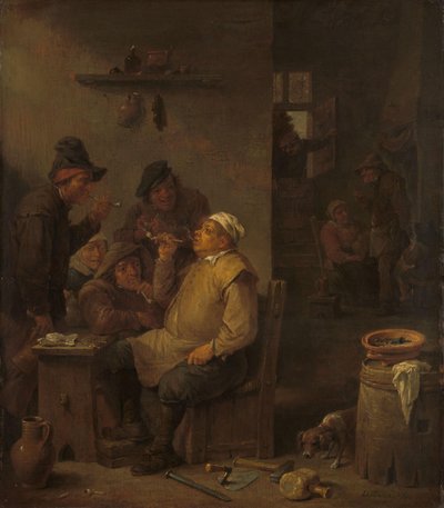 Maurer raucht mit Gefährten in einer Taverne von David Teniers (II)