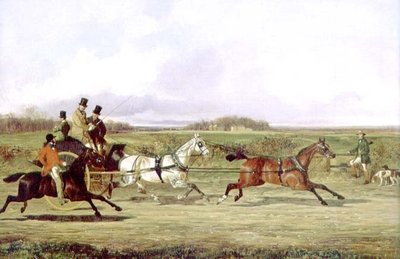 Ein Jäger passiert ein Tandem mit einem Sportsmann an einem Stil von David of York Dalby
