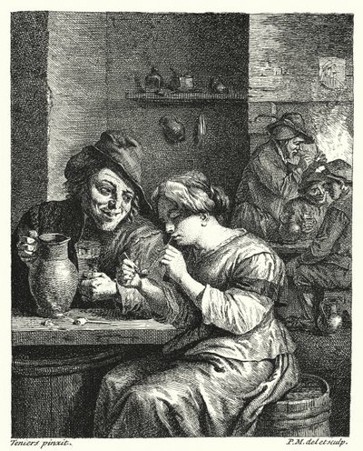 Die rauchende Frau (Gravur) von David the Younger (after) Teniers