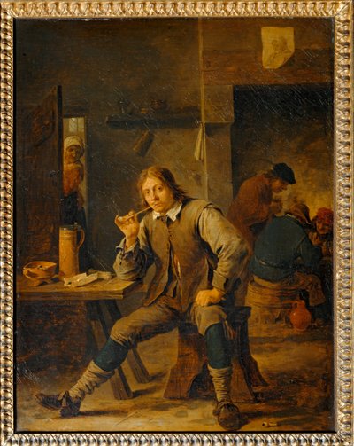 Raucher, der sich auf einen Tisch stützt von David the Younger Teniers