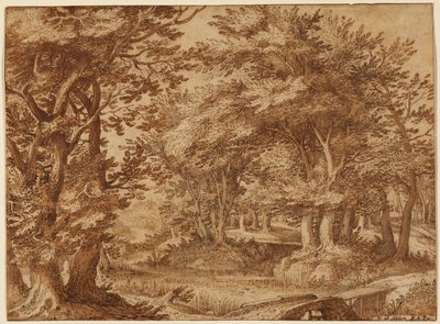 Waldlandschaft mit einem fernen Schloss von Denys van Alsloot