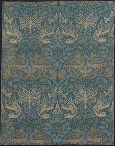 Tafel mit dem Titel Pfau und Drache von Designed by William Morris