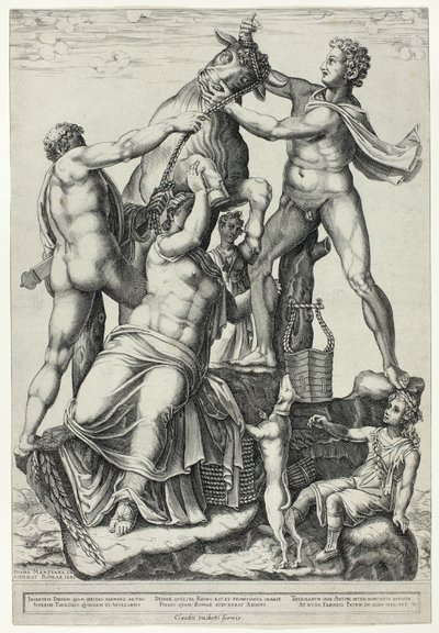 Der Farnesische Stier mit Dirke, Zethos und Amphion von Diana Scultori