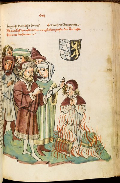 Verbrennung von Jan Hus auf dem Scheiterhaufen. Aus: Das Leben und die Zeiten des Kaisers Sigismund von Eberhard Windeck von Diebold, Lauber