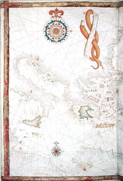 Italien, Griechenland und die Kykladen, Detail aus einem Weltatlas, 1565 von Diego Homem