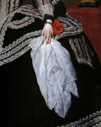 Hand und Schal. Detail des Porträts von Königin Maria Anna von Österreich (1634-1696), Ehefrau von Philipp IV. von Diego Velázquez