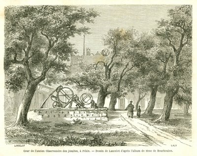 Ansicht des Hofes des ehemaligen Jesuitenobservatoriums in Peking (Beijing), China. Gravur von Lancelot, in "Le Tour du Monde, Nouveau journal des Voyages", herausgegeben von Edouard Charton, Paris von Dieudonne Auguste Lancelot