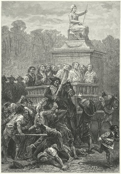 Ein Karren voller Gefangener auf dem Weg zur Guillotine, Französische Revolution (Gravur) von Diogene Ulysse Napoleon Maillart