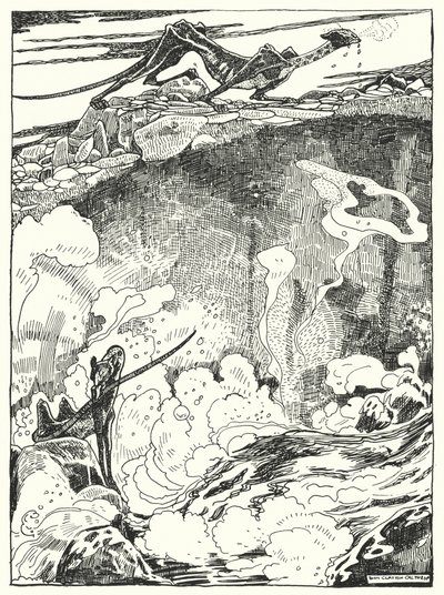 "Wir sahen die Drachenwelpen zum Teich gehen, um zu trinken und sich zu reinigen" von Dion Clayton Calthrop