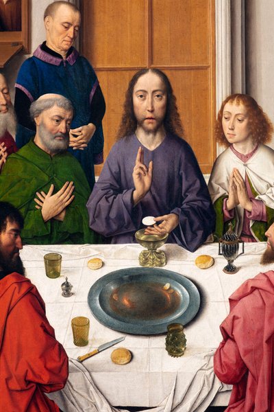 Pfarrkirche (Parochiekerk Sint-Pieter). Gemälde. Das letzte Abendmahl. Dirk Bouts. 1464-1468. Detail. Zentrales Paneel von Dirck Bouts