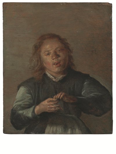Ein Junge singt und spielt die Klapper von Dirck Hals