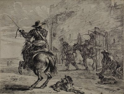 Steigendes Pferd, in der Nähe eines Stalls, Platte eins aus der Serie der Pferde von Dirck Stoop