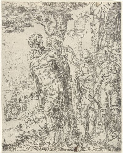 Achior an einen Baum gebunden von Dirck Volckertsz. Coornhert (attributed to)