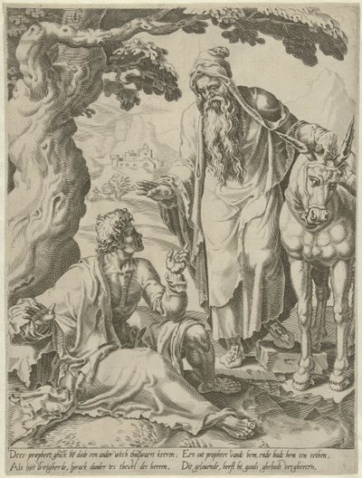 Einladung des Propheten an den Gottesmann (Geschichte des ungehorsamen Gottesmannes) von Dirck Volckertsz. Coornhert (attributed to)