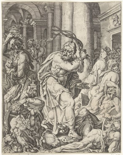 Vertreibung der Geldwechsler aus dem Tempel von Dirck Volckertsz. Coornhert (attributed to)