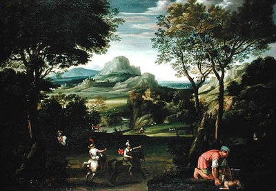 Landschaft mit Booten oder Landschaft mit Jagdszene von Domenichino