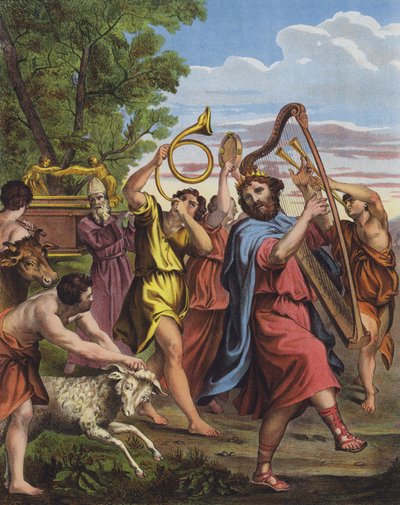 König David tanzt vor der Bundeslade, als er sie nach Jerusalem bringt von Domenichino