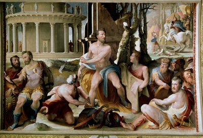 Das Opfer von Kodros, König von Athen. Fresko von Domenico Beccafumi 1529-1535, Siena, Palazzo Pubblico von Domenico Beccafumi