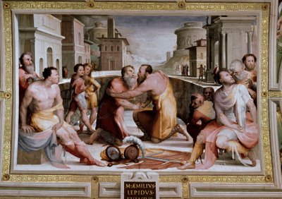Die Versöhnung des römischen Konsuls Marcus Fulvius Flaccus und Marcus Aemilius Lepidus um 126 v. Chr. von Domenico Beccafumi