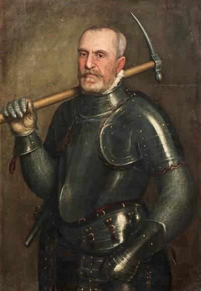 Porträt von Giulio Savorgnan mit Spitzhacke von Domenico Brusasorzi