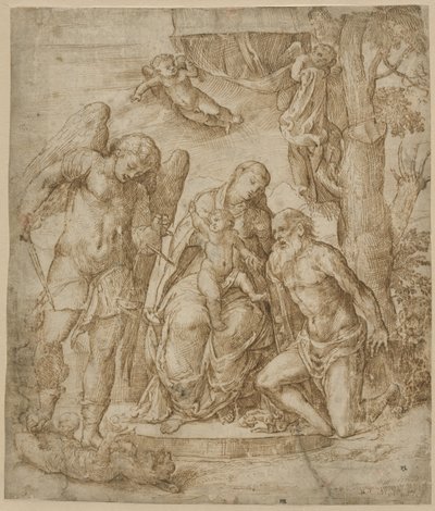 Die Jungfrau und das Kind mit den Heiligen Michael und Jerome, um 1520-25 von Domenico Campagnola