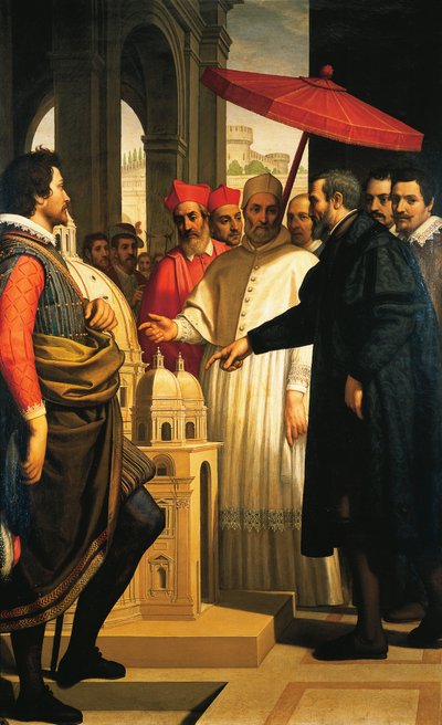 Michelangelo präsentiert das Modell für die Vollendung von St. Peter an Papst Pius IV von Domenico Cresti