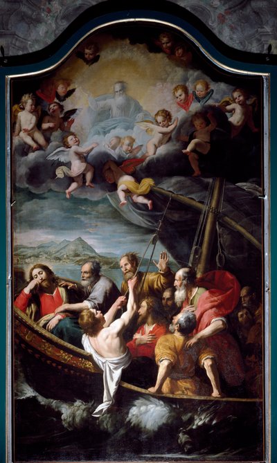 Der Heilige Nikolaus beruhigt den Sturm (Gemälde von Domenico Fiasella) von Domenico Il Sarzana Fiasella