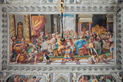 Das Bankett von Ahasverus, nach 1621 (Fresko) von Domenico Il Sarzana Fiasella
