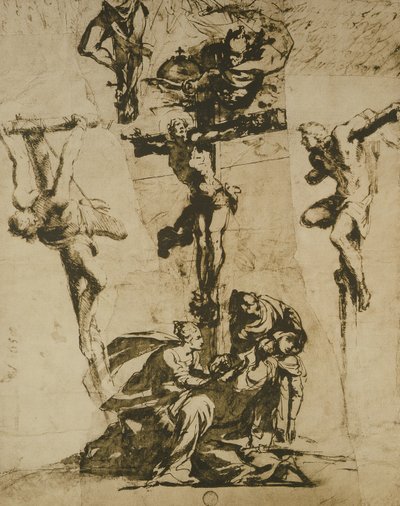 Studie der Kreuzigung und der ohnmächtigen Jungfrau von Domenico Robusti Tintoretto