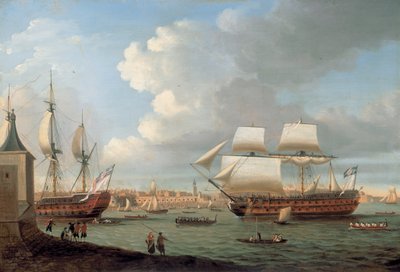 Foudroyant und Pégase beim Einlaufen in den Hafen von Portsmouth, 1782 von Dominic Serres