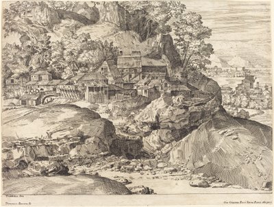 Landschaft mit einer Mühle von Dominique Barrière after Titian