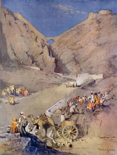 Ankunft des weißen Wagens des Prinzen durch die seltsame Kluft, Aden (Farblithografie) von Donald (after) Maxwell