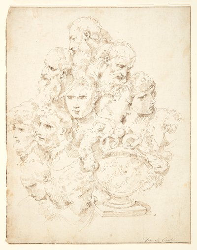 Fantasie aus Köpfen und einer skulptierten Urne von Donato Creti