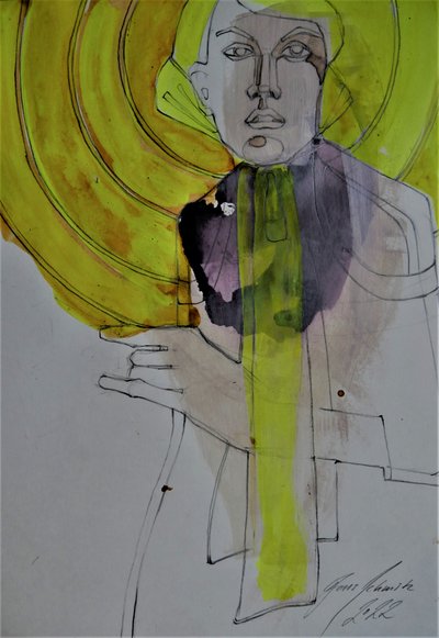 Expressives Gelbes Porträt von Doris Schmitz