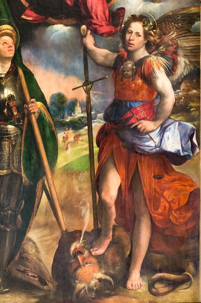 Madonna mit Jesuskind und St. Georg und Erzengel Michael (Detail), ca. 1518 von Dosso Dossi