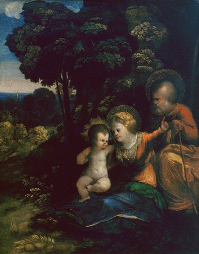 Ruhe auf der Flucht nach Ägypten, von Dosso Dossi, in der Uffizien-Galerie in Florenz von Dosso Dossi