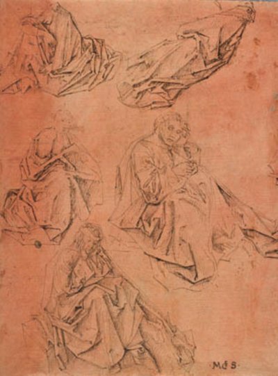 Studien von fünf ruhenden oder schlafenden Figuren und ein Fragment einer sechsten von Draperistudiemesteren