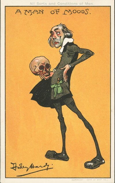 Ein Mann der Stimmungen: Shakespeares Figur Hamlet mit dem Schädel von Yorick von Dudley Hardy