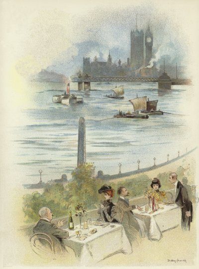 Mittagessen auf der Terrasse mit Blick auf die Themse von Dudley Hardy