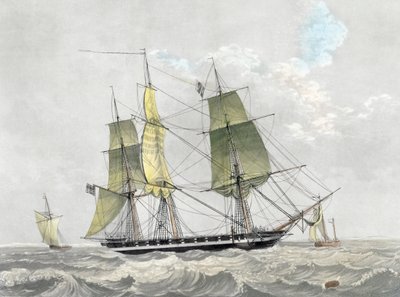 Amerikanische Marinekorvette unter Segeln, frühes 19. Jahrhundert von Dutch School