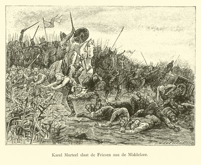 Karl Martell kämpft gegen die Friesen auf der Middelzee von Dutch School