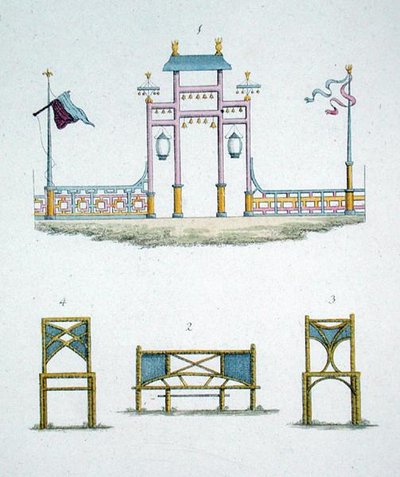 Chinesisches Tor und Gartensitze, aus 
