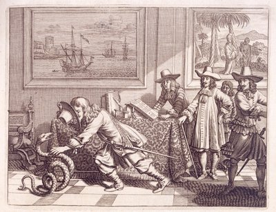 Umgang mit einer Kobra, die die Räume der niederländischen Offiziere betreten hat, 1672 von Dutch School