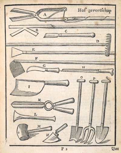 Gartengeräte, aus Der holländische Gärtner von Johann van der Groen, veröffentlicht 1699 von Dutch School