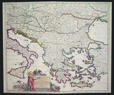 Karte von Griechenland, Ungarn und ihren umliegenden Ländern (handkolorierte Gravur) von Dutch School