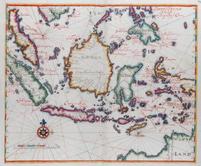 Karte, die Borneo, Clebes (Sulawesi), Java und andere indonesische Inseln zeigt. von Dutch School